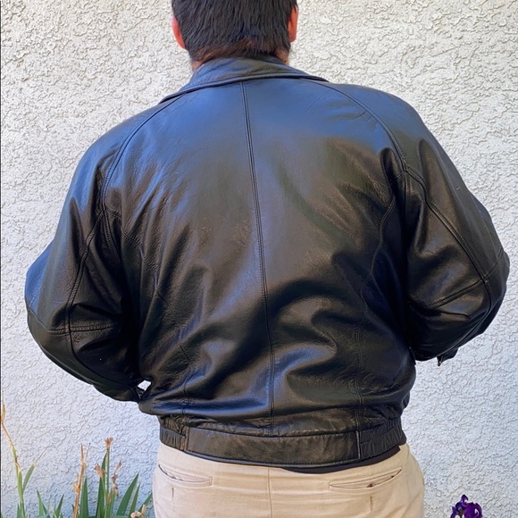 Perry Ellis Sleek Classic Black Essential Staple Top Gun Leather Bomber Jacket - Picture 4 of 11